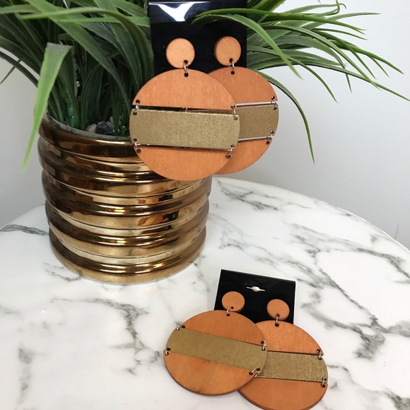 ‼️ Painted Wood Circle Drop Earrings Boho Style - Picture 2 of 8